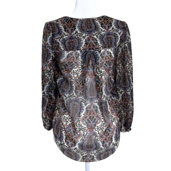 Veronica Beard Lowell Blouse Paisley Top V-Neck 3/4 Sleeves Womens Size 00 - Picture 5 of 9